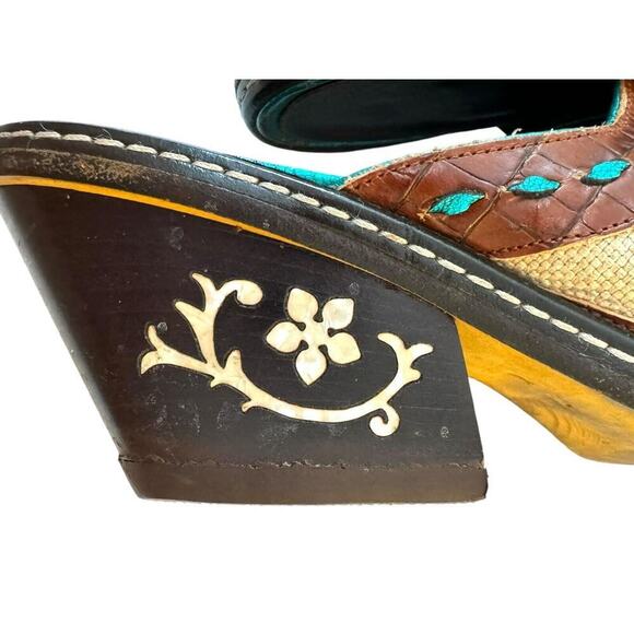 DONALD J. PLINER Juno Leather Brown Turquoise Western Couture Italian Mules 7M - Picture 9 of 11